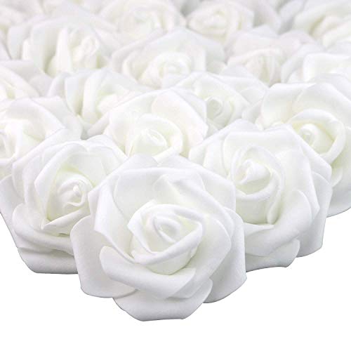 MEJOSER 50pcs Flores Rosas Artificiales en Espuma Cabezas de Rosa 7cm Rosas Falsas Blancas Decoración Boda Mesa Fiesta San Valentín Hogar Manualidades Oso