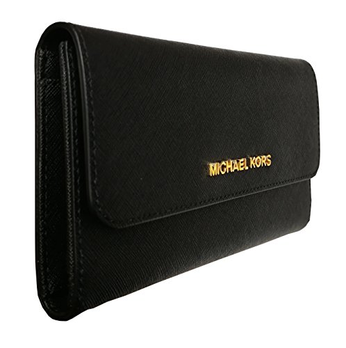 Michael Kors Jet Set Travel Large Saffiano Leather Trifold Wallet (Black)