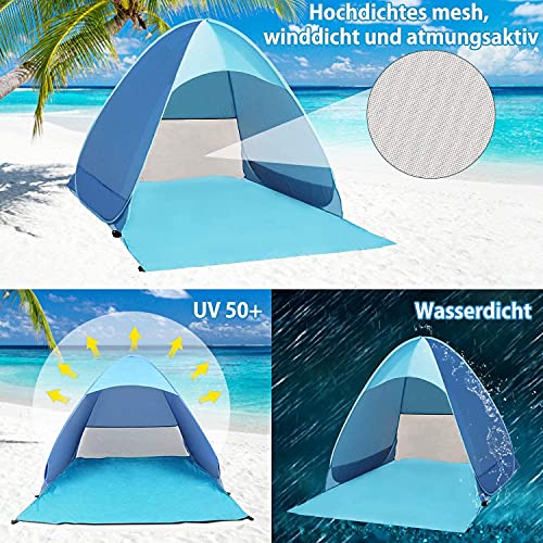 Miconi Pop Up Tienda de Playa para 1-3 Personas Anti-UV Protección Solar UPF 50+ Tienda de Playa Portátil para Playa,Jardín, Camping, Viajes, Pesca, Picnic y Deportes al Aire Libre (165*150*110) cm