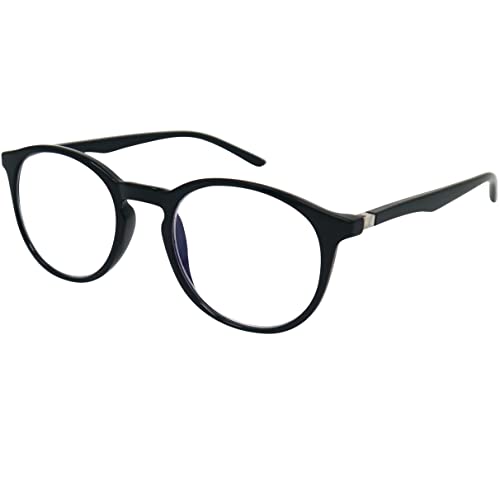 Mini Brille Gafas de Lectura Clásicas para Nerd con Grandes Lentes Redondas - Funda de Gafas Incluida GRATIS, Montura de plástico (Negra), Gafas Para Leer Para Hombre y Mujer +1.5 dioptrías