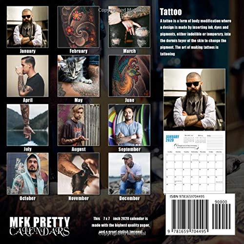 Mini Calendar 2020 7x7 Tattoo: High Quality Tattoos Photos Small Calendar With Inspirational Quotes each Month