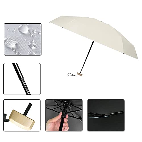 Mini paraguas de bolsillo Paraguas Plegable Ultraligero Mini Paraguas Plegable de Goma Sombrillas Soleado Viajes Impermeable A Prueba De Viento (Blanco crema)