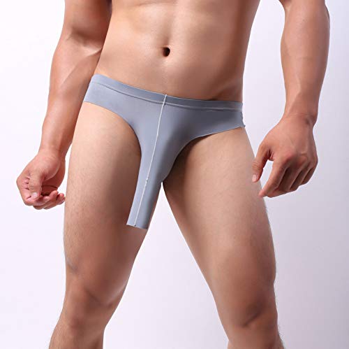 minjiSF Slips para hombre, tanga de un solo color, seda de hielo, transpirable, cómodo, con borde de elefante en U convexo, ropa interior sexy gris XXL