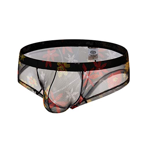 minjiSF Tanga para hombre, ropa interior sexy, estampado de labios, cintura baja, bolsa grande, transparente, hilo ultra fino, calzoncillos cómodos, Negro , S