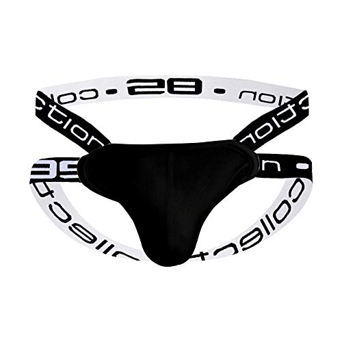 minjiSF Tanga para hombre sexy de cintura baja, monocolor, elástico, convexo de algodón puro, transpirable, tanga Negro XXL