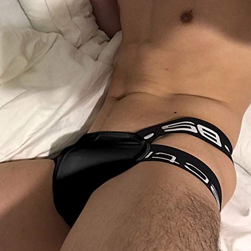 minjiSF Tanga para hombre sexy de cintura baja, monocolor, elástico, convexo de algodón puro, transpirable, tanga Negro XXL