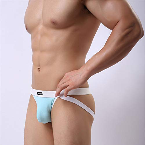 minjiSF Tanga para hombre, sexy, pura, de color, con empalmes bajos, parte inferior de bikini, transpirable, ropa interior deportiva azul claro XXXXL