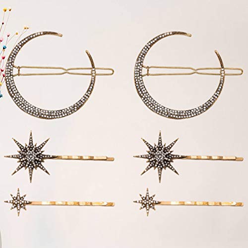 Minkissy 6 Unids / 2 Juegos Retro Horquillas Vintage Rhinestone Luna Estrella Copo de Nieve Pinzas para El Cabello Horquillas Accesorios para El Cabello Pasadores para Mujeres Niñas Dama