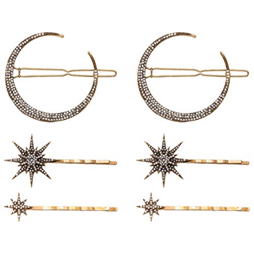 Minkissy 6 Unids / 2 Juegos Retro Horquillas Vintage Rhinestone Luna Estrella Copo de Nieve Pinzas para El Cabello Horquillas Accesorios para El Cabello Pasadores para Mujeres Niñas Dama