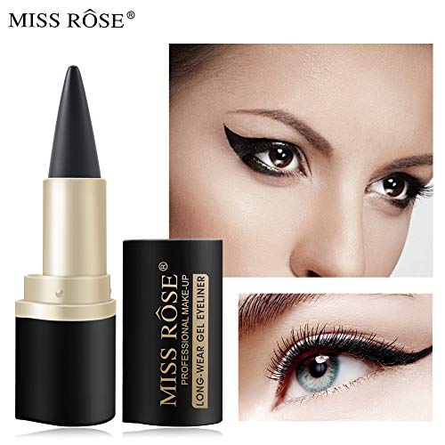 MISS ROSE M Delineador de ojos negro, lápiz labial, giratorio, mate, impermeable, sólido, secado rápido, reproducción de color y duradero