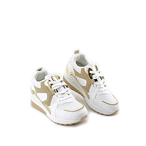 Modelisa - Zapatillas Deportivas con Cuña Interior Cordón Estilo Casual para Mujer (Blanco, Numeric_39)