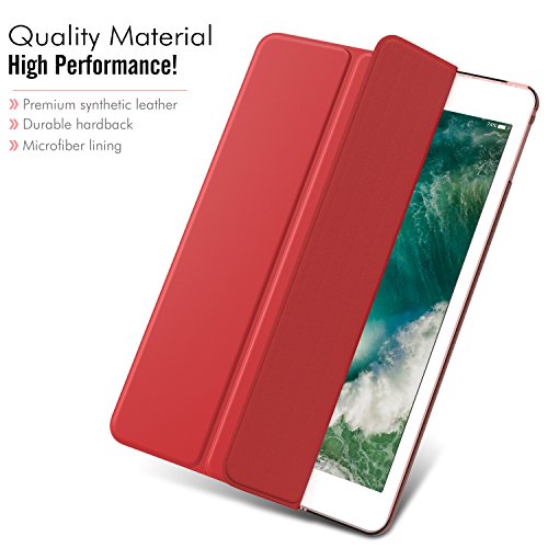 MoKo Funda para 2018/2017 iPad 9.7 6th/5th Generation - Ultra Slim Función de Soporte Protectora Plegable Smart Cover Trasera Transparente Durable - Rojo (Auto Sueño / Estela)