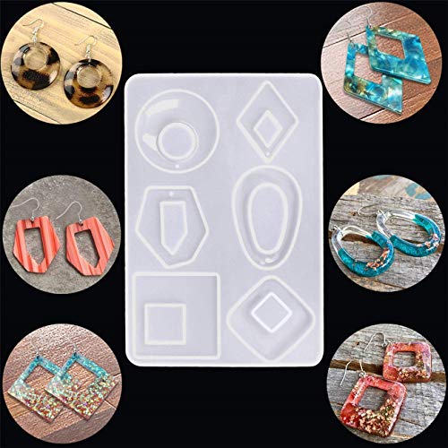 Moldes de resina para pendientes, Miumiu, 2 unidades de pendientes de resina epoxi, moldes de silicona de resina epoxi, incluye ganchos para pendientes, anillos, manualidades de resina, bricolaje