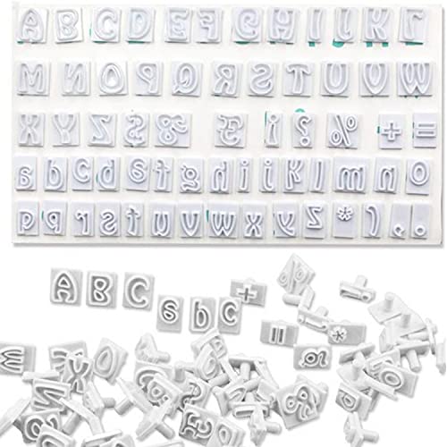 Moldes Letras Fondant Sonwaha 64 PCS Cortadores Letras Fondant Alfabeto Moldes Galletas para Fondant Azúcar de Almendra Galletas de Almíbar Chocolate