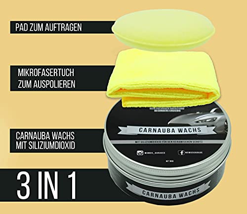 Momo's Garage ® Carnauba Polish + Wax con Sellado de SiO2 abbrilantador Protección de Alta Gama con Efecto de Perla Extremo en Conjunto - Cera para Autos - Nano Sellado - Perlado - como Set