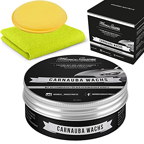 Momo's Garage ® Carnauba Polish + Wax con Sellado de SiO2 abbrilantador Protección de Alta Gama con Efecto de Perla Extremo en Conjunto - Cera para Autos - Nano Sellado - Perlado - como Set