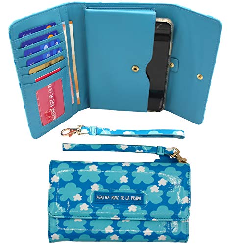 Monedero Cartera Billetero Grande para el movil de Mujer de Cuero Estampado Azul Cielo con Nubes Agatha Ruiz de la Prada