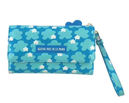 Monedero Cartera Billetero Grande para el movil de Mujer de Cuero Estampado Azul Cielo con Nubes Agatha Ruiz de la Prada