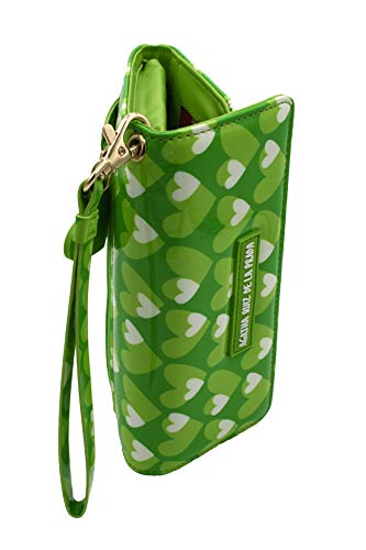 Monedero Cartera Billetero Grande para el movil de Mujer de Cuero Estampado con Corazones Verde Manzana Agatha Ruiz de la Prada