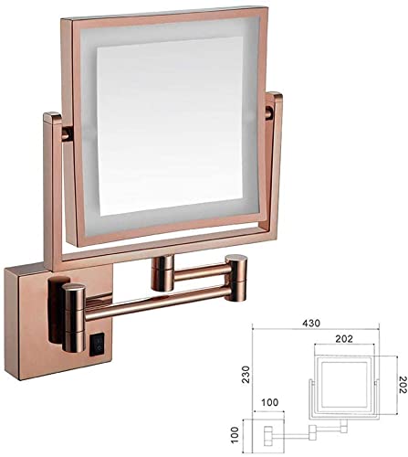 Montado en la pared, baño espejo de afeitar montado en la pared USB carga inalámbrica LED iluminación espejo de maquillaje 3 veces ampliación plegable doble perforado o sin taladro R