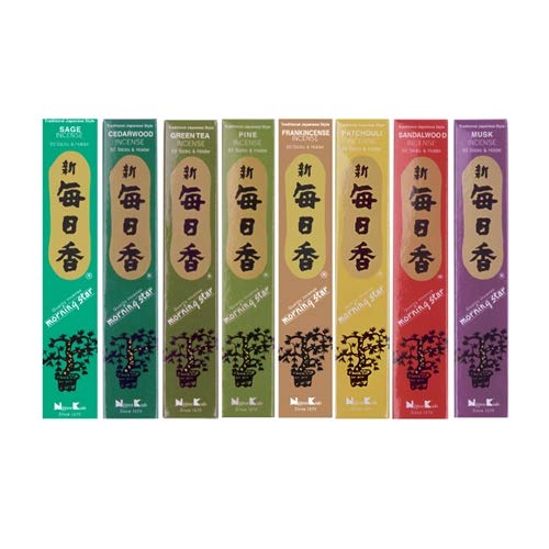 MORNING STAR - Set de regalo de incienso japonés paquete de 8 fragancias para el hogar (Woody & Herbal)