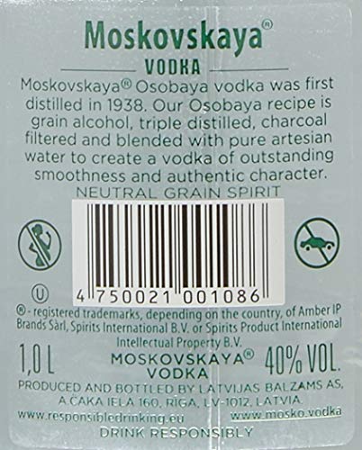 Moskovskaya Vodka - Botella Vodka Ruso de 1L.