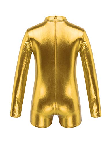 MSemis Maillot de Gimnasia Mono Brillante para Niños Niñas Leotardo Body Patinaje Ropa de Danza Competición Dorado 12 Años