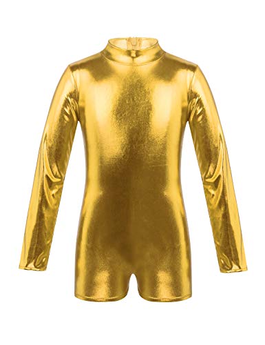 MSemis Maillot de Gimnasia Mono Brillante para Niños Niñas Leotardo Body Patinaje Ropa de Danza Competición Dorado 12 Años