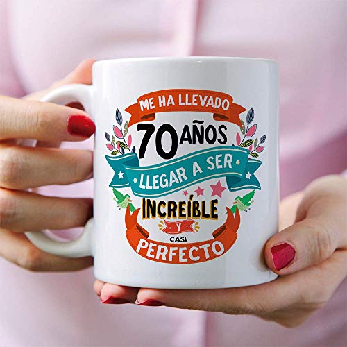 MUGFFINS Taza 70 Cumpleaños -"Me ha llevado 70 años llegar a ser increíble y casi perfecto - Regalos Desayuno Feliz Cumpleaños