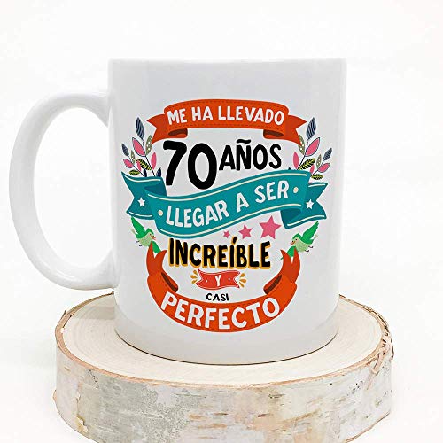 MUGFFINS Taza 70 Cumpleaños -"Me ha llevado 70 años llegar a ser increíble y casi perfecto - Regalos Desayuno Feliz Cumpleaños