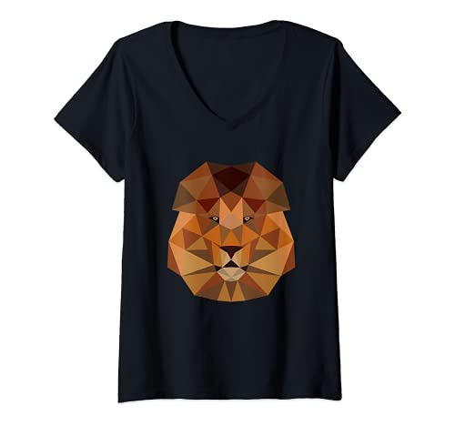 Mujer Afrika Loewe Safari Gato depredador, cabeza de león africano Camiseta Cuello V