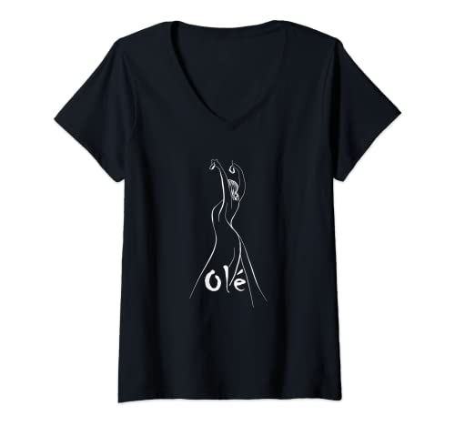 Mujer Bailarina Bailaora Española Flamenco Ole Camiseta Cuello V