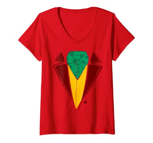 Mujer Esmoquin Rojo Con Cuello Verde Traje De Halloween Camiseta Cuello V