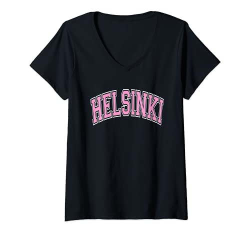 Mujer Helsinki Finland Varsity Style Pink Text Camiseta Cuello V