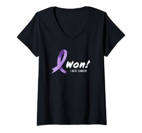Mujer I Beat Cancer, I Won! Cinta de lavanda para todo tipo de cáncer Camiseta Cuello V
