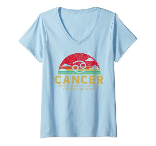 Mujer Signo del cáncer con signo de estrella retro del zodiaco Camiseta Cuello V