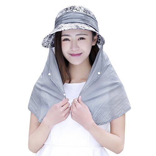 Mujer Sombrero de sol gorra en plein air plegable Capeline de verano con protección del cuello contra UPF 50 + sombrero de pesca gorro anti mosquitos abeja gorra con visera anti-soleil