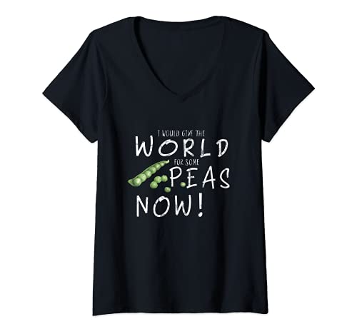 Mujer World Peas Now Juego de palabras de humor vegetariano Camiseta Cuello V