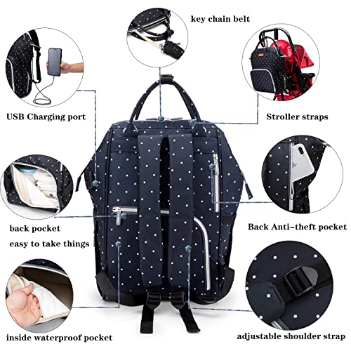 Multifunción pañal bolsa de pañales cambiador de viaje, gran capacidad mochila bolsa reutilizable, ligero elegante Durable Mochila con bolsillo botella aislante para mamá y papá (Bodian Azul)