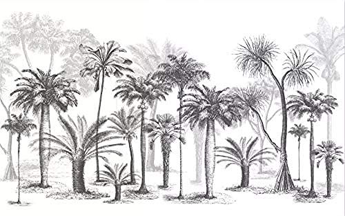 Murales de pared 3D Coconut Tree Rainforest Sketch Papel pintado en blanco y negro Efecto 3D Imágenes de pared Mural gigante Decoración de la pared papel pintado a papel pintado pared dor-430cm×300cm