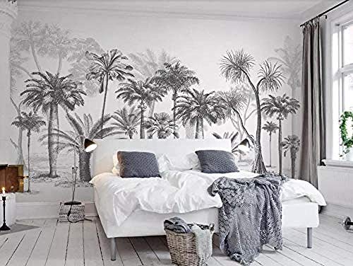 Murales de pared 3D Coconut Tree Rainforest Sketch Papel pintado en blanco y negro Efecto 3D Imágenes de pared Mural gigante Decoración de la pared papel pintado a papel pintado pared dor-430cm×300cm