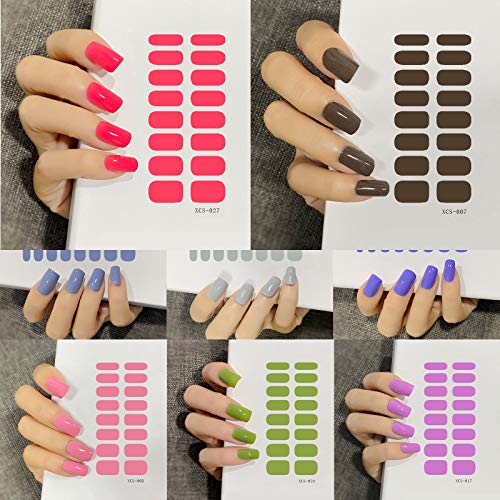 MWOOT 12 Hojas Pegatinas de Esmalte de Uñas con Lima de Uñas,Pintado de Color Sólido Full Cover Nail Art Stickers, Etiqueta Engomada Uñas Autoadhesivas para Uñas Decoración