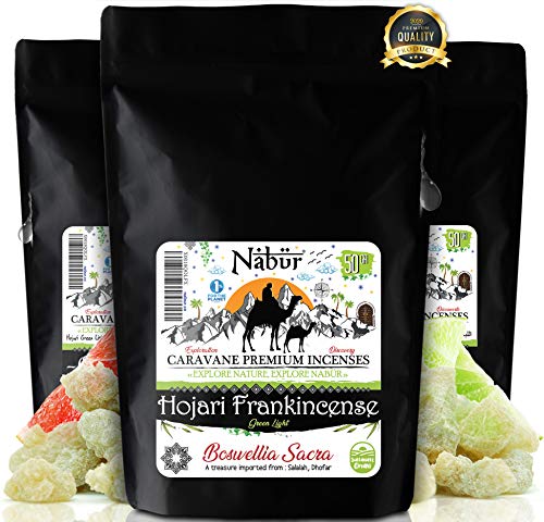 Nabür - Incienso Olíbano Hojari Verde 50 gr Incienso Real, Incienso Grano Hojari de | Raro, Balsámico, Blanco translúcido Leñoso