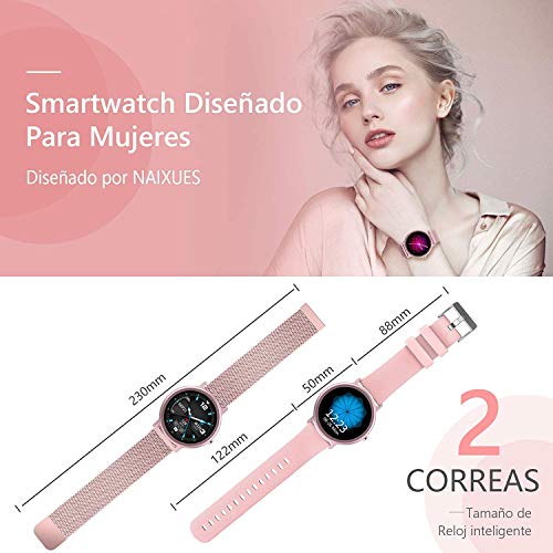 NAIXUES Smartwatch Mujer Reloj Inteligente IP68 con 24 Modos de Deporte, Pulsómetro, Monitor de Sueño, Notificaciones Inteligentes, 1.28 Pulgadas Pantalla Táctil Completo Smartwatch