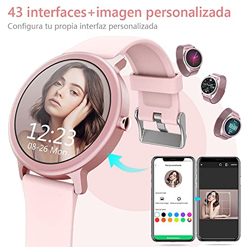 NAIXUES Smartwatch Mujer Reloj Inteligente IP68 con 24 Modos de Deporte, Pulsómetro, Monitor de Sueño, Notificaciones Inteligentes, 1.28 Pulgadas Pantalla Táctil Completo Smartwatch