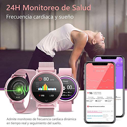 NAIXUES Smartwatch Mujer Reloj Inteligente IP68 con 24 Modos de Deporte, Pulsómetro, Monitor de Sueño, Notificaciones Inteligentes, 1.28 Pulgadas Pantalla Táctil Completo Smartwatch