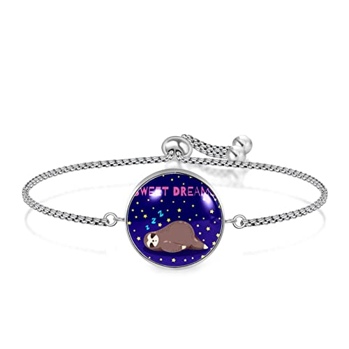 nakw88 Pulseras de acero inoxidable con patrones para mujeres y niñas ajustables | Caja exquisita Sweet Dream Sloth