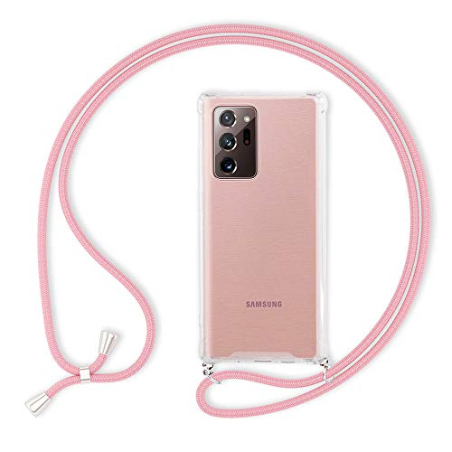 NALIA Carcasa con Cuerda Compatible con Samsung Galaxy Note 20 Ultra Funda, Transparente Hard-Case & Correa Colgante para Colgar, Protectora Cover & Cordon para Llevar en el Cuello, Color:Pink Rosa