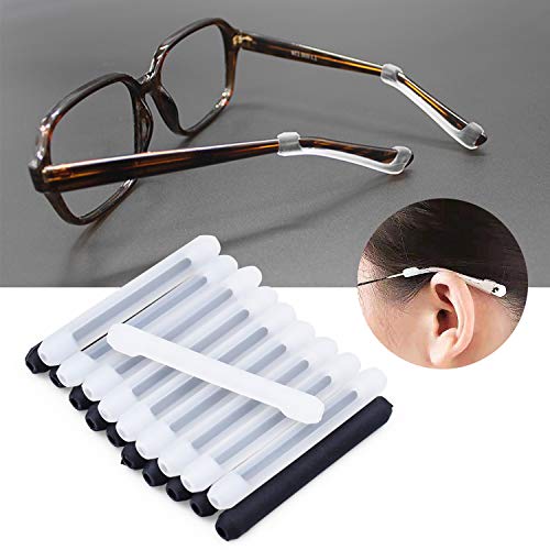 NATEE 10 Pares Ganchos para las Gafas, Almohadillas Orejas de Gafas, Funda Antidesliante Gafas, Retenedores de Gafa Longitud 55MM Diámetro 2.8MM Antideslizante Universal