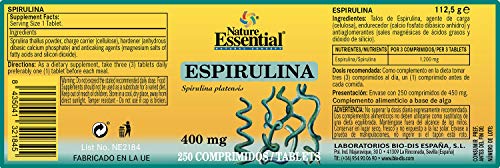 Nature Essential | Espirulina 400 mg | 250 Comprimidos (Pack 3 unidades)